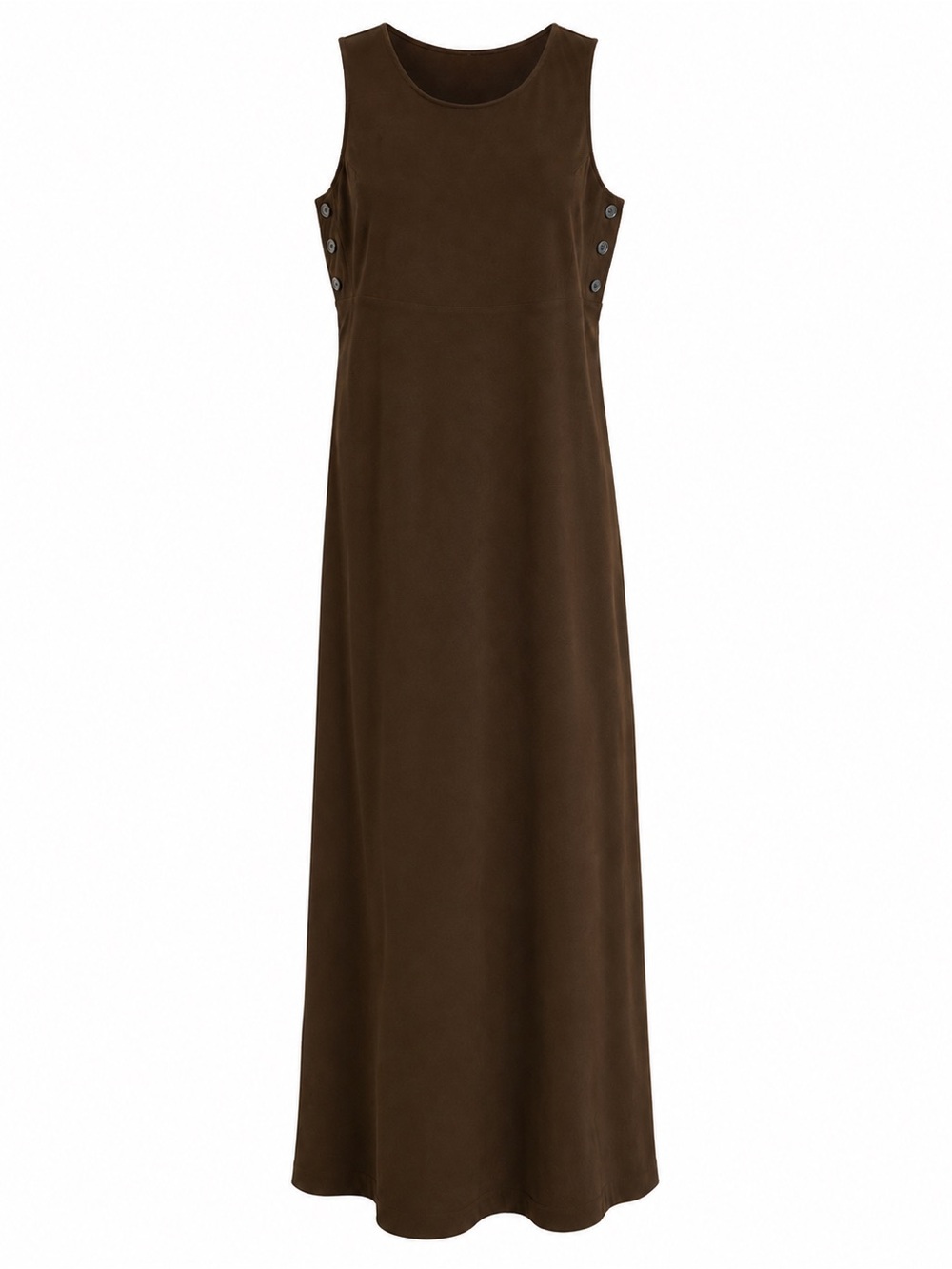 Vintage Casual Corner Brown Faux Suede Sleeveless Maxi Dress Side Buttons Sz 12